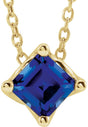14K Gold Square Lab-Grown Blue Sapphire Solitaire Necklace or Slide Pendant - Yellow Gold