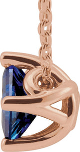 14K Gold Square Lab-Grown Blue Sapphire Solitaire Necklace or Slide Pendant - Rose Gold - view 2
