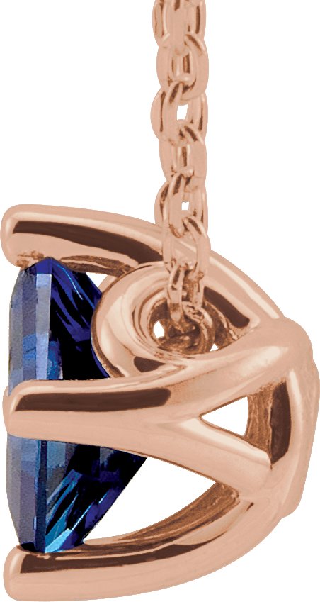 14K Gold Square Lab-Grown Blue Sapphire Solitaire Necklace or Slide Pendant - Rose Gold - view 2