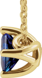 14K Gold Square Lab-Grown Blue Sapphire Solitaire Necklace or Slide Pendant - Yellow Gold - view 2