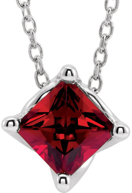 Platinum Square Lab-Grown Ruby Solitaire Necklace or Slide Pendant