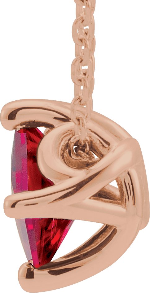14K Gold Square Lab-Grown Ruby Solitaire Necklace or Slide Pendant - Rose Gold - view 2