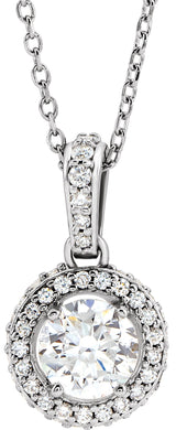 Platinum Round Natural Diamond Halo-Style Necklace