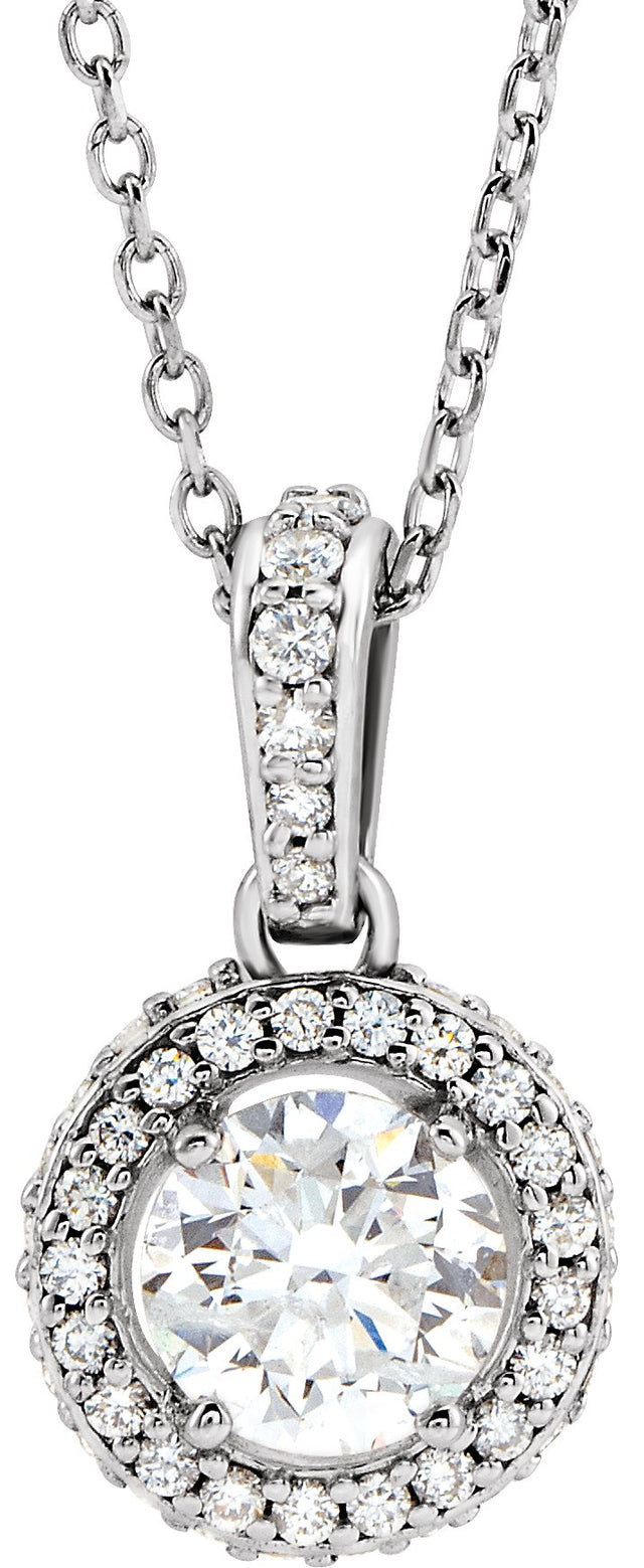 Platinum Round Natural Diamond Halo-Style Necklace