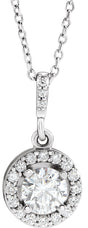 14K Gold Round Natural Diamond Halo-Style Necklace or Pendant – up to 1 1/5 CTW - White Gold
