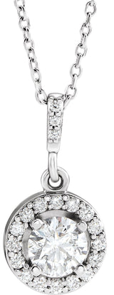 14K Gold Round Lab-Grown Diamond Halo-Style Necklace or Pendant - White Gold