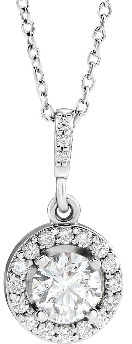 14K Gold Round Lab-Grown Diamond Halo-Style Necklace or Pendant - White Gold