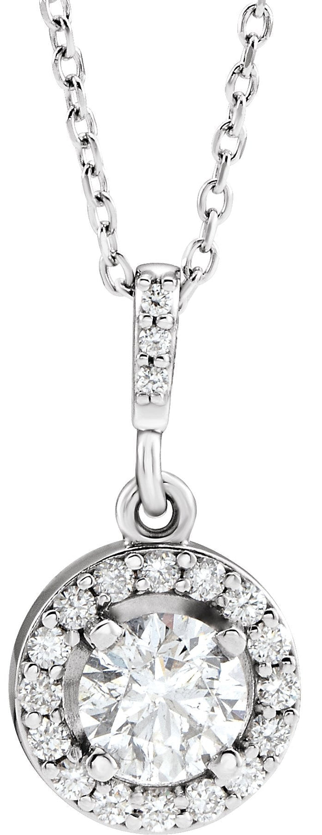 14K Gold Round Lab-Grown Diamond Halo-Style Necklace or Pendant - White Gold