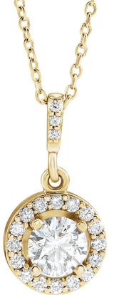 14K Gold Round Natural Diamond Halo-Style Necklace or Pendant – up to 1 1/5 CTW - Yellow Gold