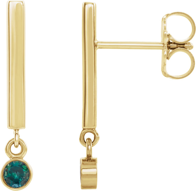 14K Gold Round Natural Alexandrite Bezel-Set Bar Earrings - Yellow Gold