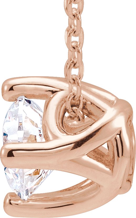 14K Gold Round Natural Diamond Solitaire Necklace or Slide Pendant - Rose Gold - view 2