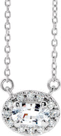 Platinum Oval Natural White Sapphire French-Set Halo-Style Necklace
