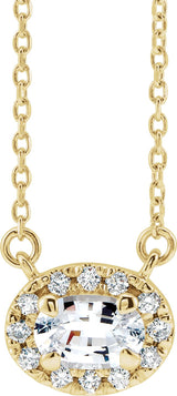 14K Gold Oval Natural White Sapphire French-Set Halo-Style Necklace - Yellow Gold