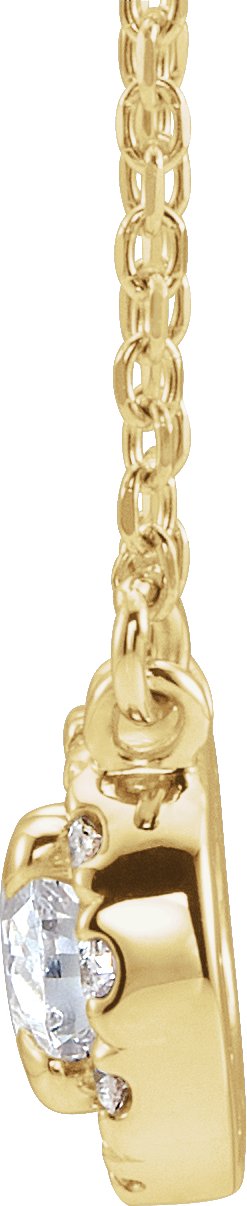 14K Gold Oval Natural White Sapphire French-Set Halo-Style Necklace - Yellow Gold - view 2
