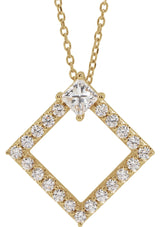 14K Gold Square Natural Diamond Accented Geometric Necklace or Pendant - Yellow Gold