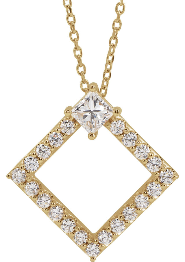 14K Gold Square Natural Diamond Accented Geometric Necklace or Pendant - Yellow Gold