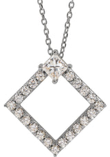 14K Gold Square Natural Diamond Accented Geometric Necklace or Pendant - White Gold