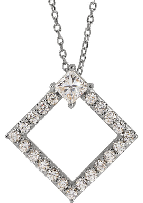 14K Gold Square Natural Diamond Accented Geometric Necklace or Pendant - White Gold