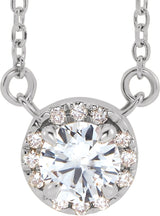 Platinum Round Natural White Sapphire French-Set Halo-Style Necklace
