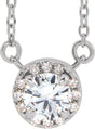 Platinum Round Natural White Sapphire French-Set Halo-Style Necklace