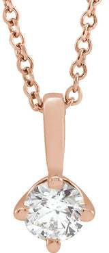 14K Gold Round Natural Diamond Solitaire Necklace or Pendant – 3.9-5.9mm Stones - Rose Gold