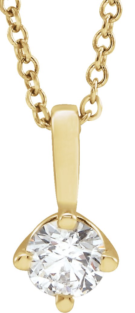 14K Gold Round Natural Diamond Solitaire Necklace or Pendant – 3.9-5.9mm Stones - Yellow Gold