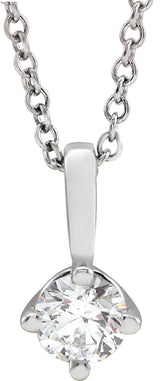 14K Gold Round Natural Diamond Solitaire Necklace or Pendant – 3.9-5.9mm Stones - White Gold