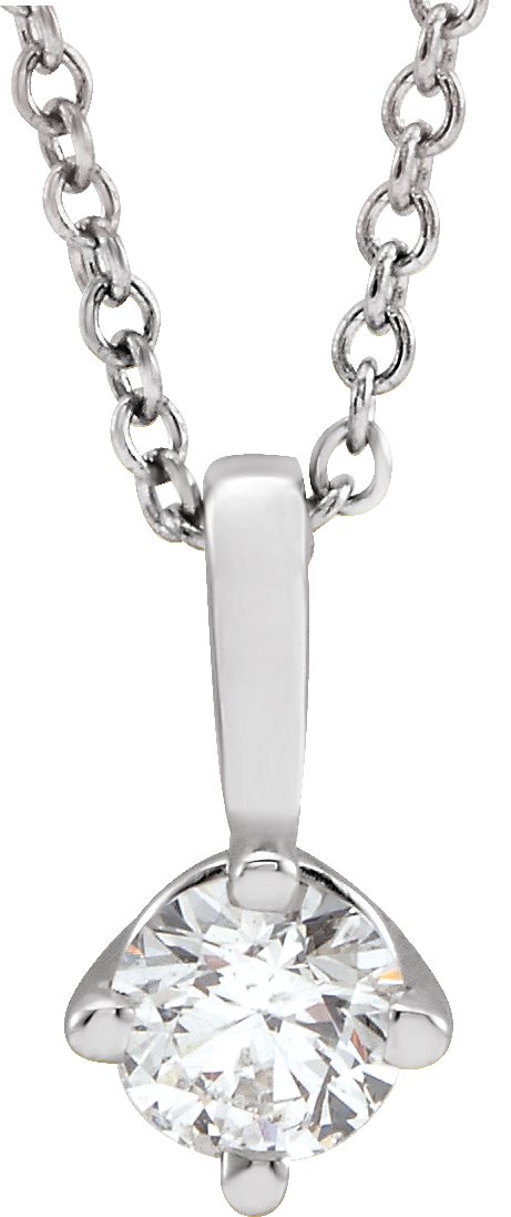 14K Gold Round Natural Diamond Solitaire Necklace or Pendant – 3.9-5.9mm Stones - White Gold
