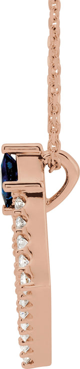 14K Gold Square Natural Blue Sapphire Accented Geometric Necklace or Pendant - Rose Gold - view 2