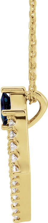 14K Gold Square Natural Blue Sapphire Accented Geometric Necklace or Pendant - Yellow Gold - view 2