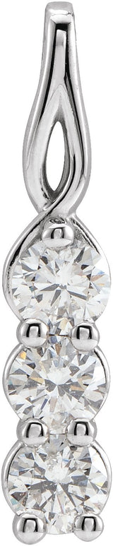 14K Gold Round Lab-Grown Diamond Three-Stone Pendant - White Gold