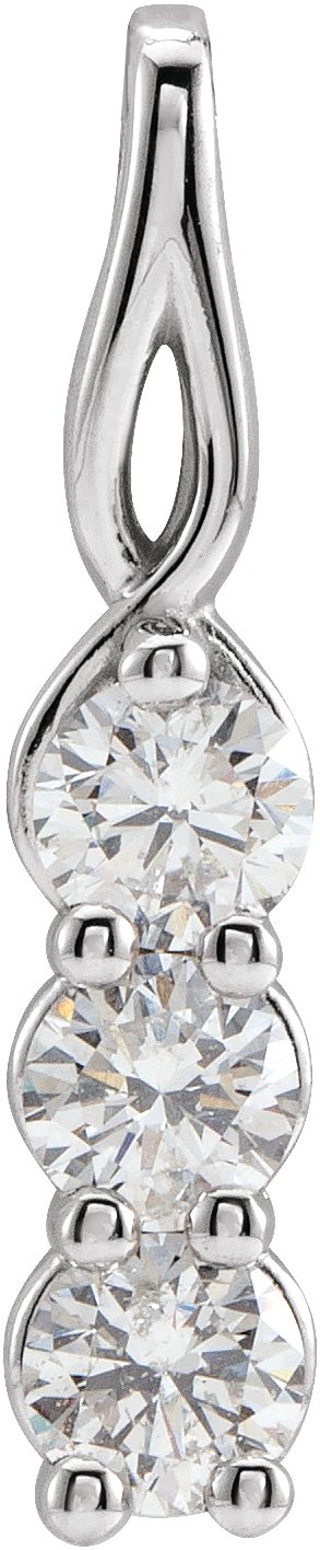 14K Gold Round Lab-Grown Diamond Three-Stone Pendant - White Gold