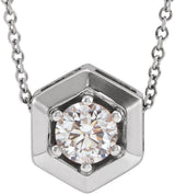 14K Gold Round Natural White Sapphire Geometric Necklace or Pendant - White Gold