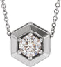 14K Gold Round Natural White Sapphire Geometric Necklace or Pendant - White Gold