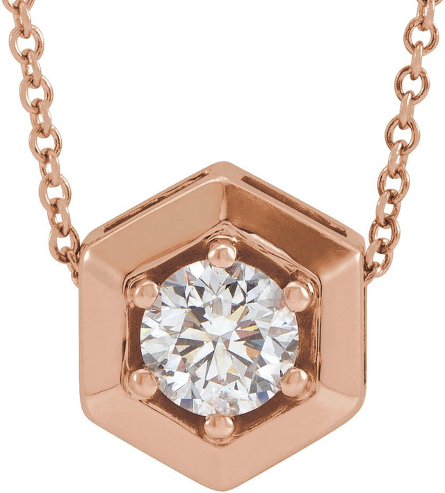 14K Gold Round Natural White Sapphire Geometric Necklace or Pendant - Rose Gold