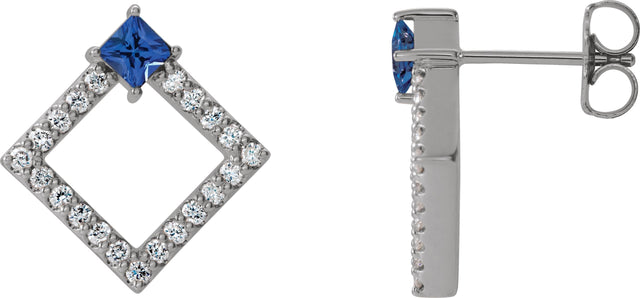 14K Gold Square Natural Tanzanite Accented Geometric Earrings - White Gold