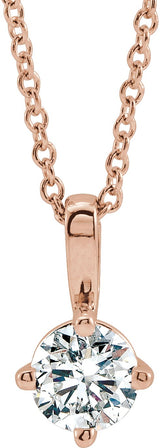 14K Gold Round Natural Diamond Solitaire Necklace or Pendant – 3.9-5.9mm Stones - Rose Gold
