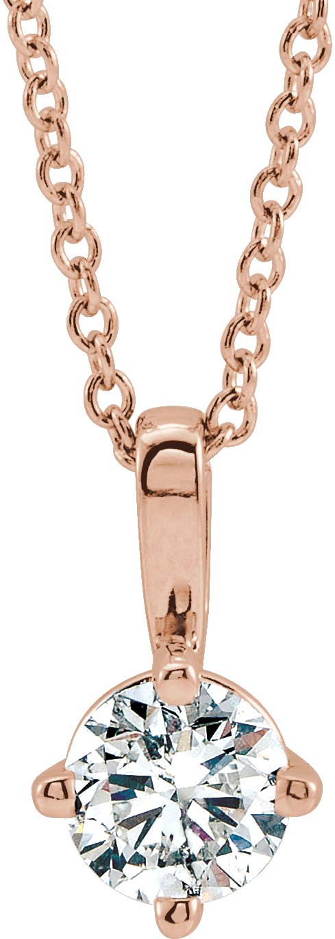 14K Gold Round Natural White Sapphire Solitaire Necklace or Pendant II - Rose Gold