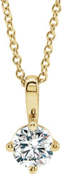 14K Gold Round Natural White Sapphire Solitaire Necklace or Pendant II - Yellow Gold