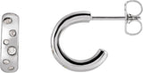 14K Gold Round Natural Diamond Accented Hoop Earrings VII - White Gold