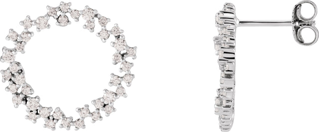 14K Gold Round Natural Diamond Accented Circle Earrings - White Gold