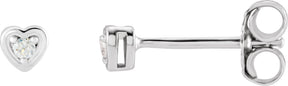 14K Gold Natural Diamond Round 3-Prong Youth Heart Earrings - White Gold