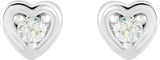 14K Gold Natural Diamond Round 3-Prong Youth Heart Earrings - White Gold - view 2