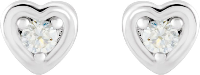 14K Gold Natural Diamond Round 3-Prong Youth Heart Earrings - White Gold - view 2
