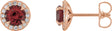 14K Gold Natural Mozambique Garnet Round 4-Prong Halo-Style Earrings – 3.5-5mm Stones - Rose Gold