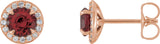 14K Gold Natural Mozambique Garnet Round 4-Prong Halo-Style Earrings – 3.5-5mm Stones - Rose Gold