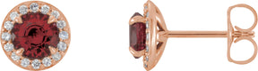 14K Gold Natural Mozambique Garnet Round 4-Prong Halo-Style Earrings – 3.5-5mm Stones - Rose Gold