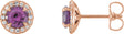 14K Gold Natural Amethyst Round 4-Prong Halo-Style Earrings – 3.5-5mm Stones - Rose Gold