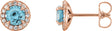 14K Gold Natural Aquamarine Round 4-Prong Halo-Style Earrings – 3.5-5mm Stones - Rose Gold