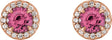 14K Gold Natural Pink Tourmaline Round 4-Prong Halo-Style Earrings – 3.5-5mm Stones - Rose Gold